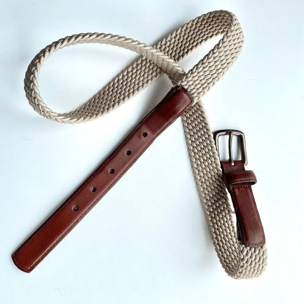 Orvis Vintage Woven Stretch Belt with Leather Trim - Made in USA - 40”